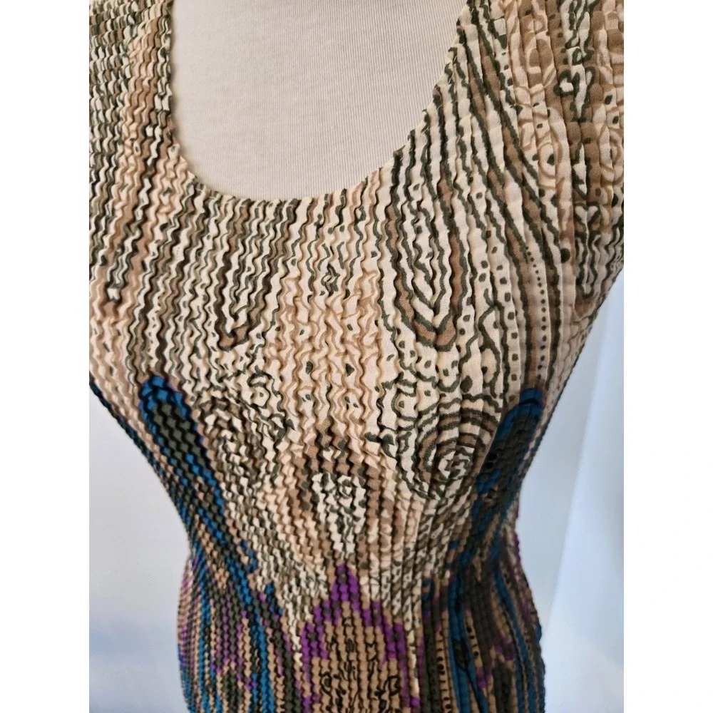 Nicola Multi-Colored Tank Top M Stretchy Crinkle Pleat Y2K 2000s Fairycore - Picture 4 of 6